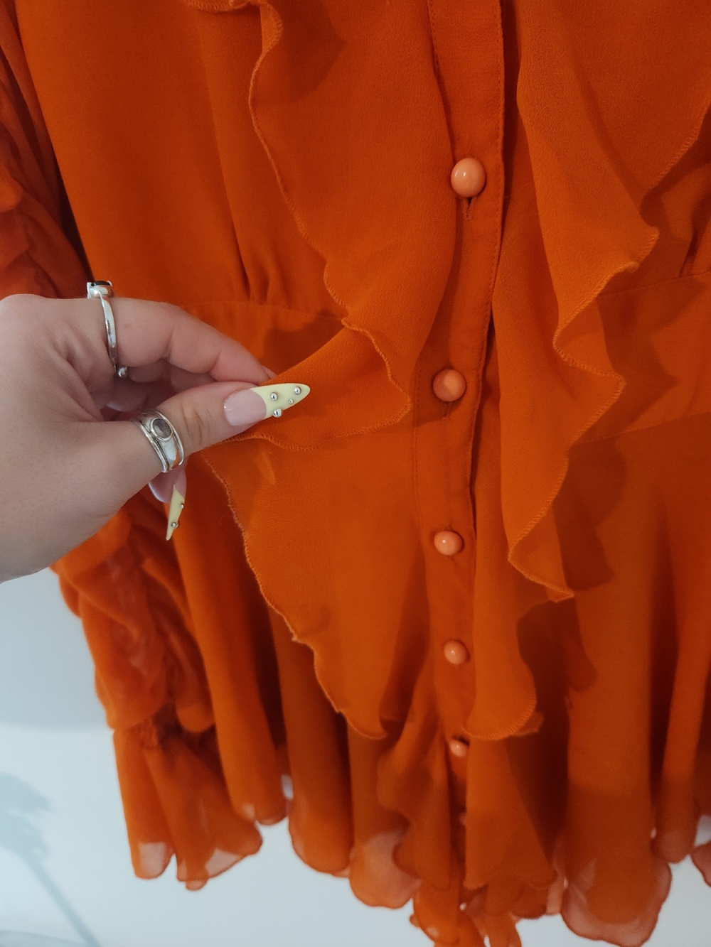 ASHRO Orange Tie-Front Ruffle Blouse - Picture 3 of 8